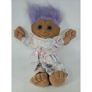 Vintage Ace Novelty Troll Doll 12" Lavender Purple Hair Dress Blue Eyes